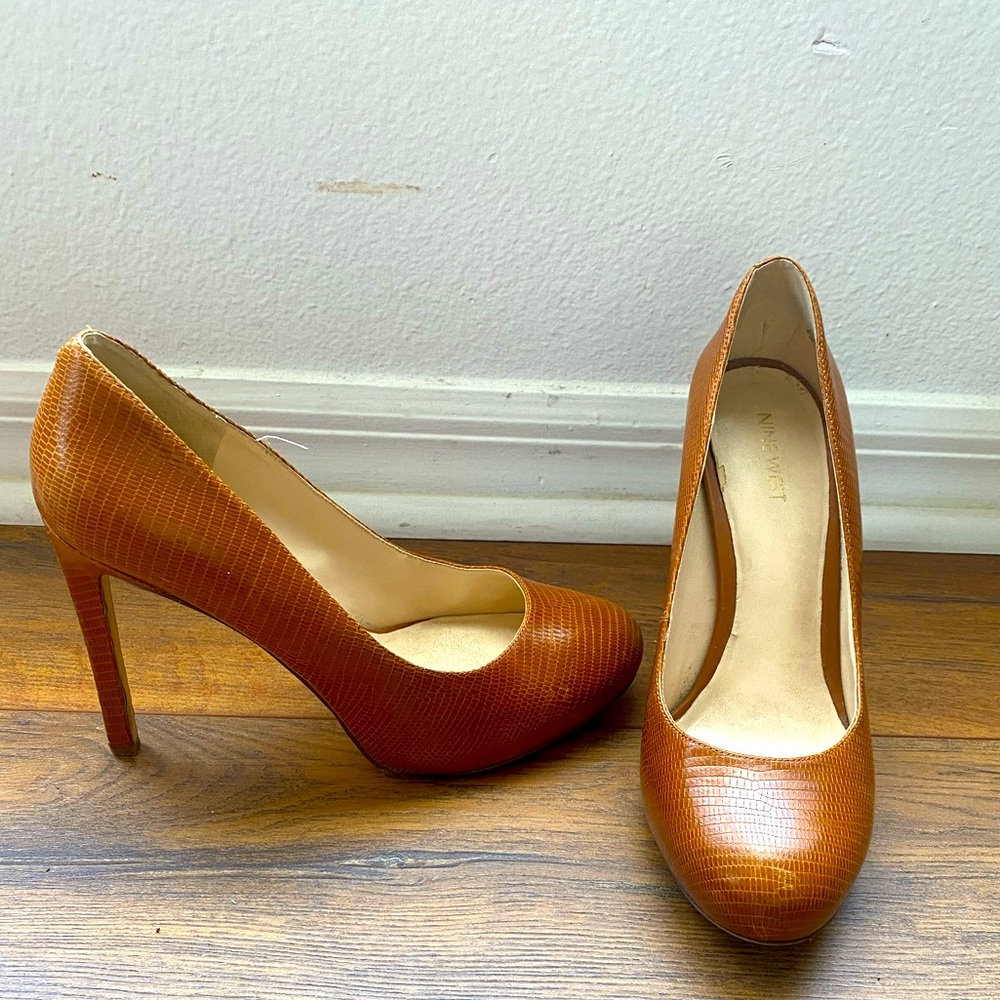 Nine West Brown Snake Skin Leather Heels 9